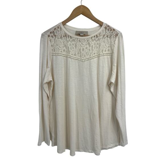 Loft Plus Ivory Long Sleeve T-shirt Lace Neckline Size 16/18 - Picture 1 of 4